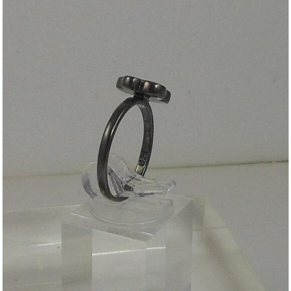 Vibrant Pink Splat Flower Ring Oxidized Sterling Silver Size 6.25 - Fun Enamel - Picture 5 of 6